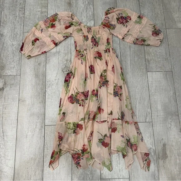 Free People Morning Glory Maxi Dress Floral Boho Smocked Tea Combo Size S EUC - Picture 8 of 11
